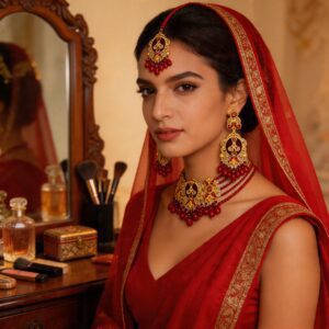 Traditional Red Beaded Choker Necklace Set