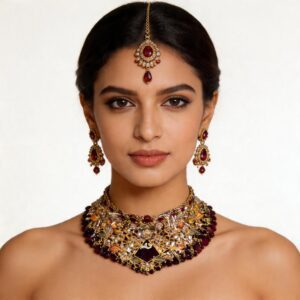 Royal Maroon Bridal Choker Jewelry Set