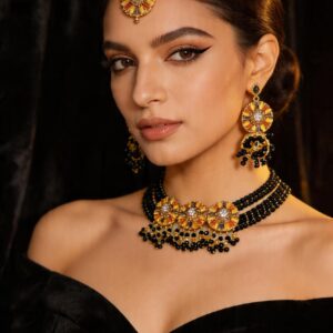 Premium Black & Gold Beaded Choker Jewelry Set