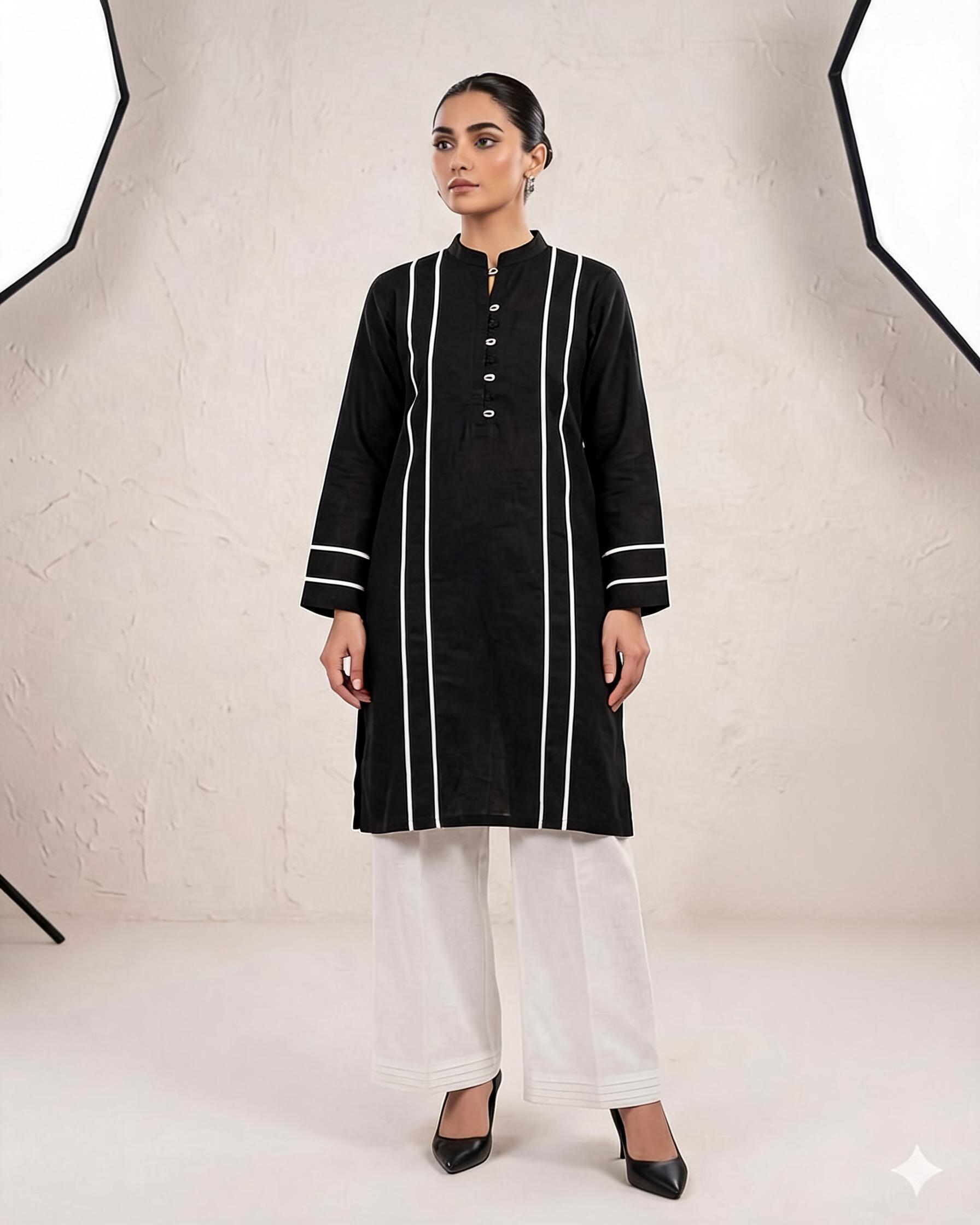 black white striped kurti set for women