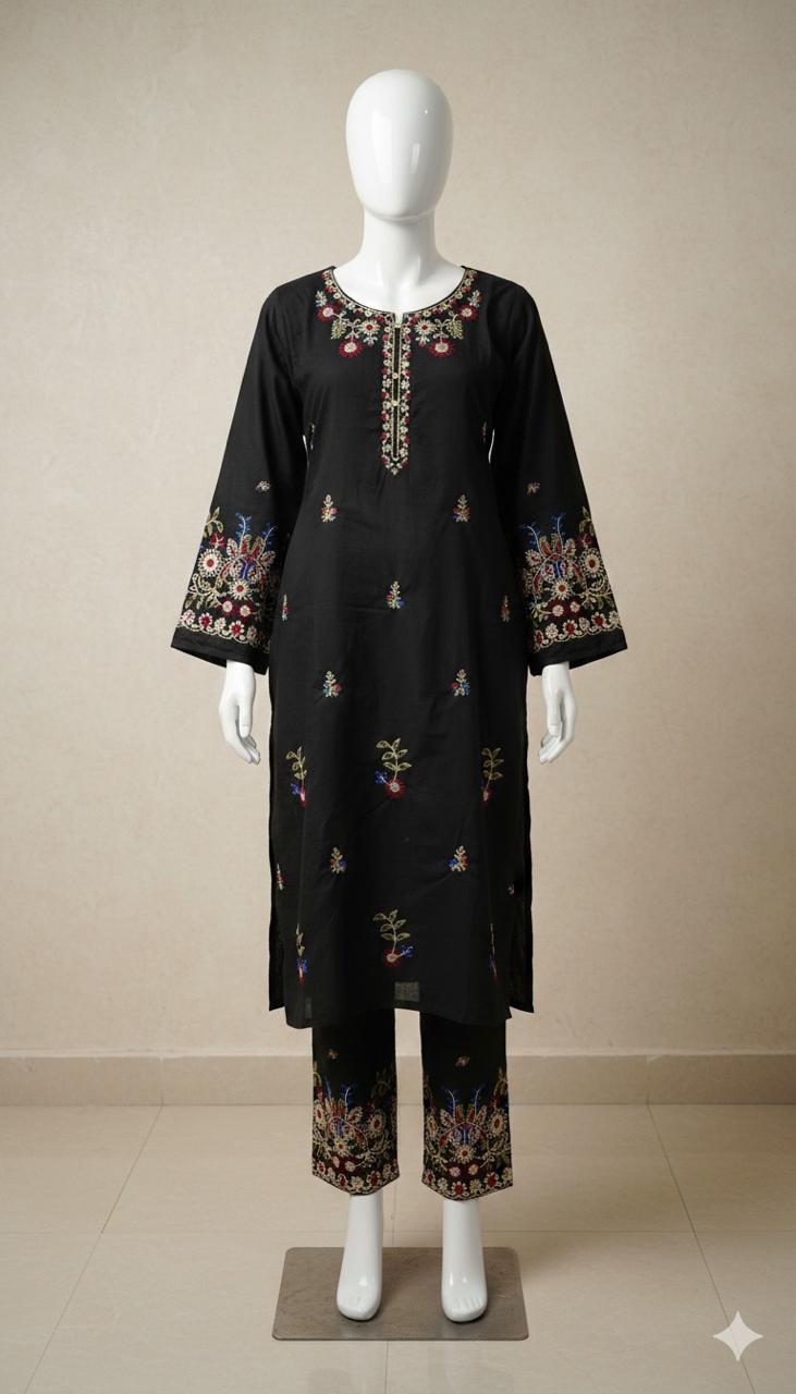 Black Embroidered Kurta Set Elegant