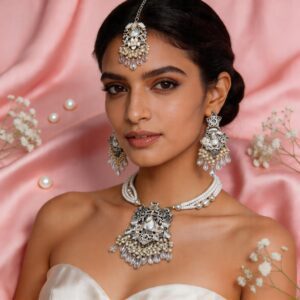 Royal White Pearl & Crystal Bridal Choker Set