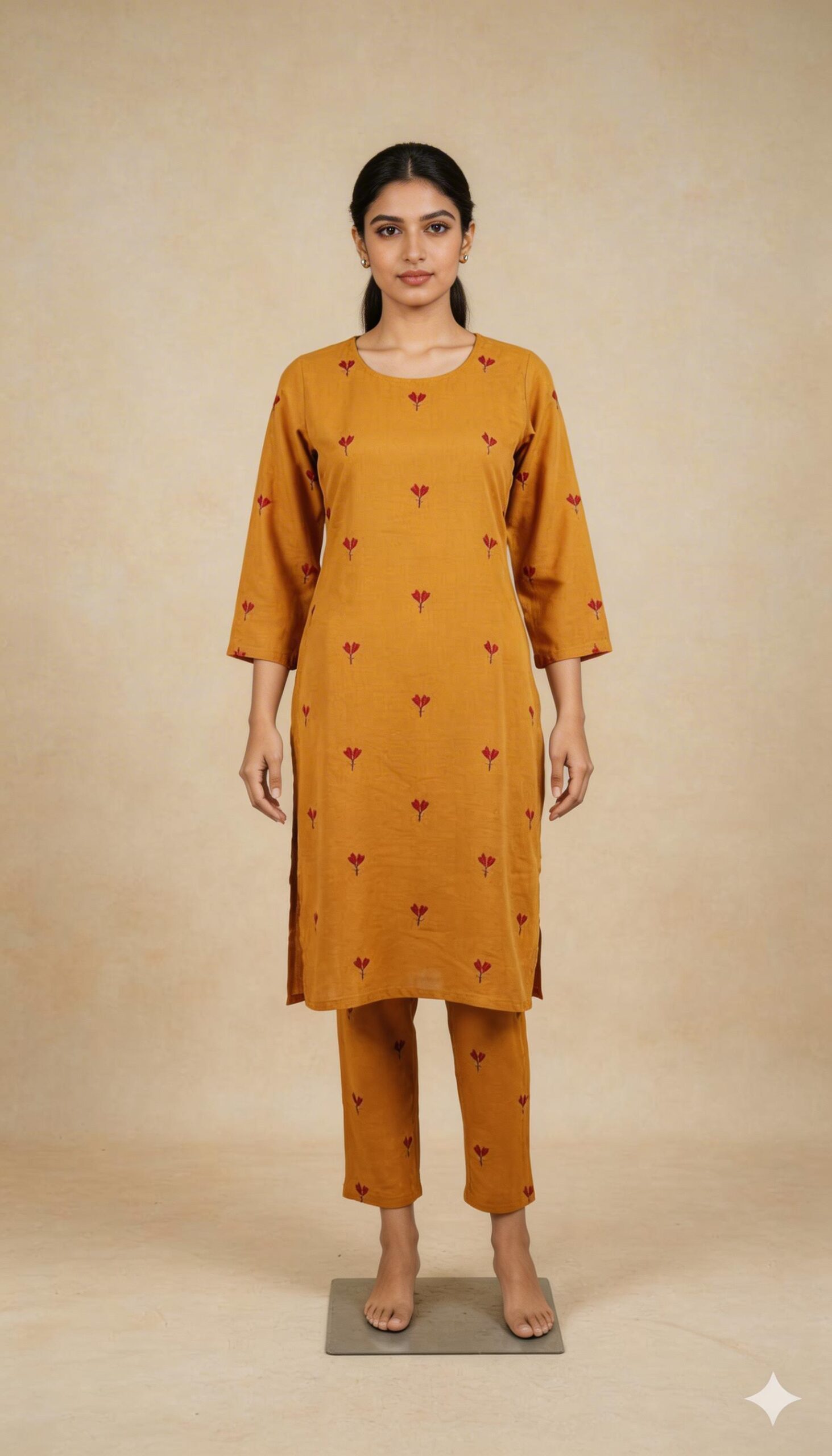 Trendsya Mustard Printed Kurta Set