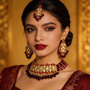 maroon gold bridal jewelry set