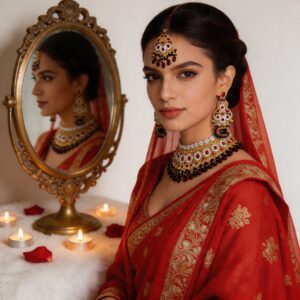 Royal Maroon Stone & Pearl Bridal Choker Set