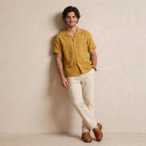 Comfort Mustard Cuban Collar Shirt