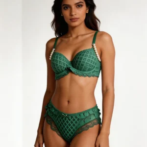 Emerald Green Diamond Lace Lingerie Set (Bra & Panty)