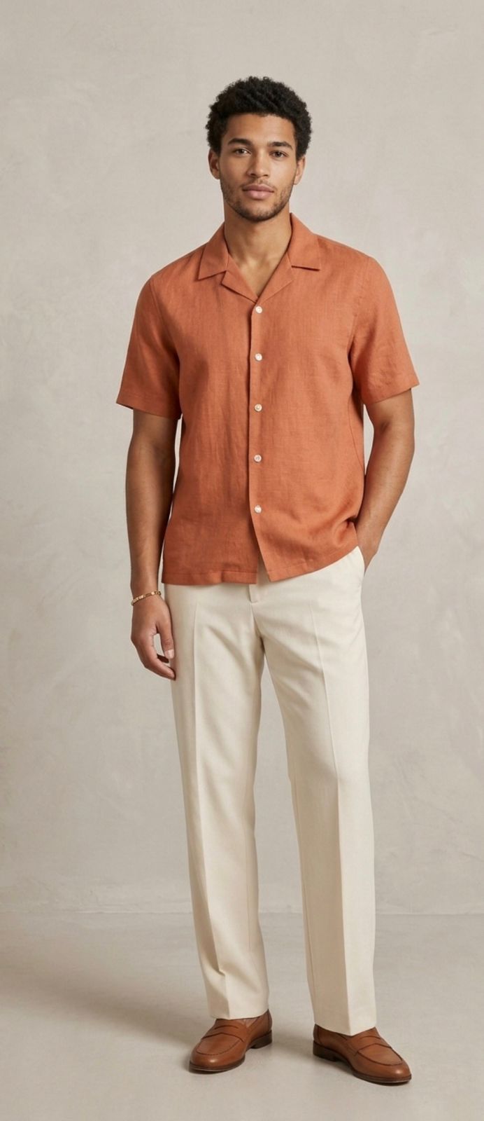 Rust Orange Cuban Collar Shirt