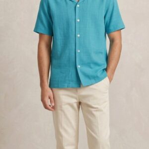 Teal Cuban Collar Shirt