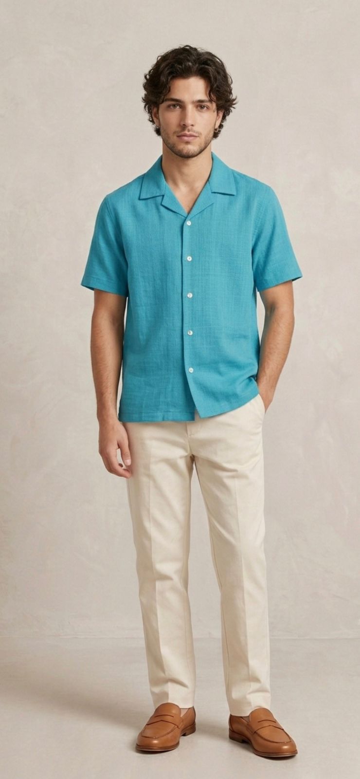 Teal Cuban Collar Shirt