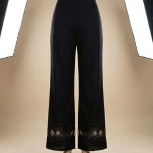 Elegant Black Lace Hem Trousers