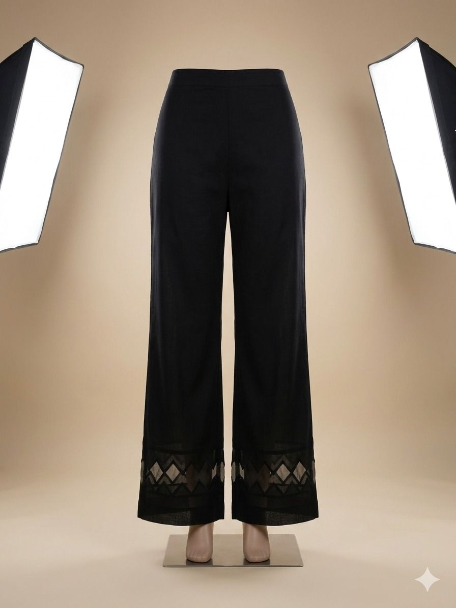 Elegant Black Lace Hem Trousers