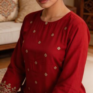Amazing Red Embroidered Kurta Set